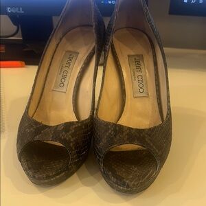 Jimmy Choo Black Peep-Toe Women's Shoes 37 1/2